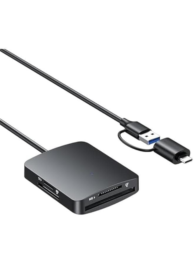 USB 3.0 Memory Card Reader, 4in1 USB USB-C to SD Micro SD MS CF Card Reader Adapter Compatible with iPhone 15 Pro/Max, MacBook Pro/Air 2023, iMac, S23, XPS 17, Surface Book 3 and More