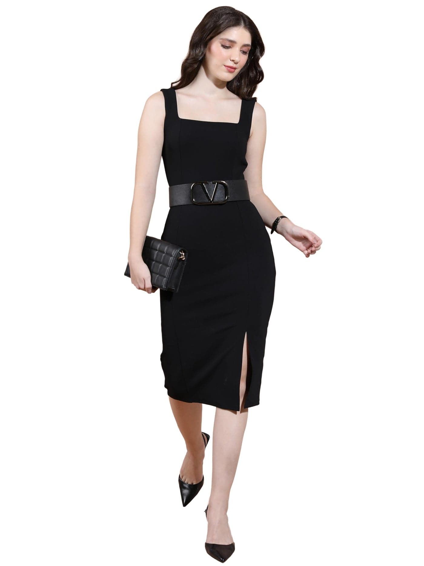 Tokyo Talkies Black Square Neck Bodycon Dress