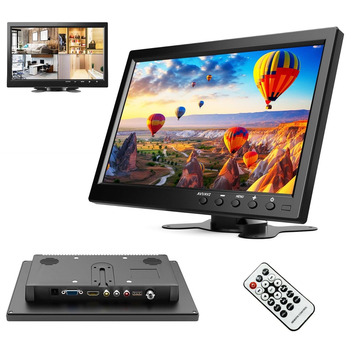 podofo 10.1” HD Monitor for Mini TV & Car Video Player & Computer Display TFT LCD Color Screen for Car Backup Camera & Home Security System Built in Speaker Support BNC/AVI/VGA/HDMI