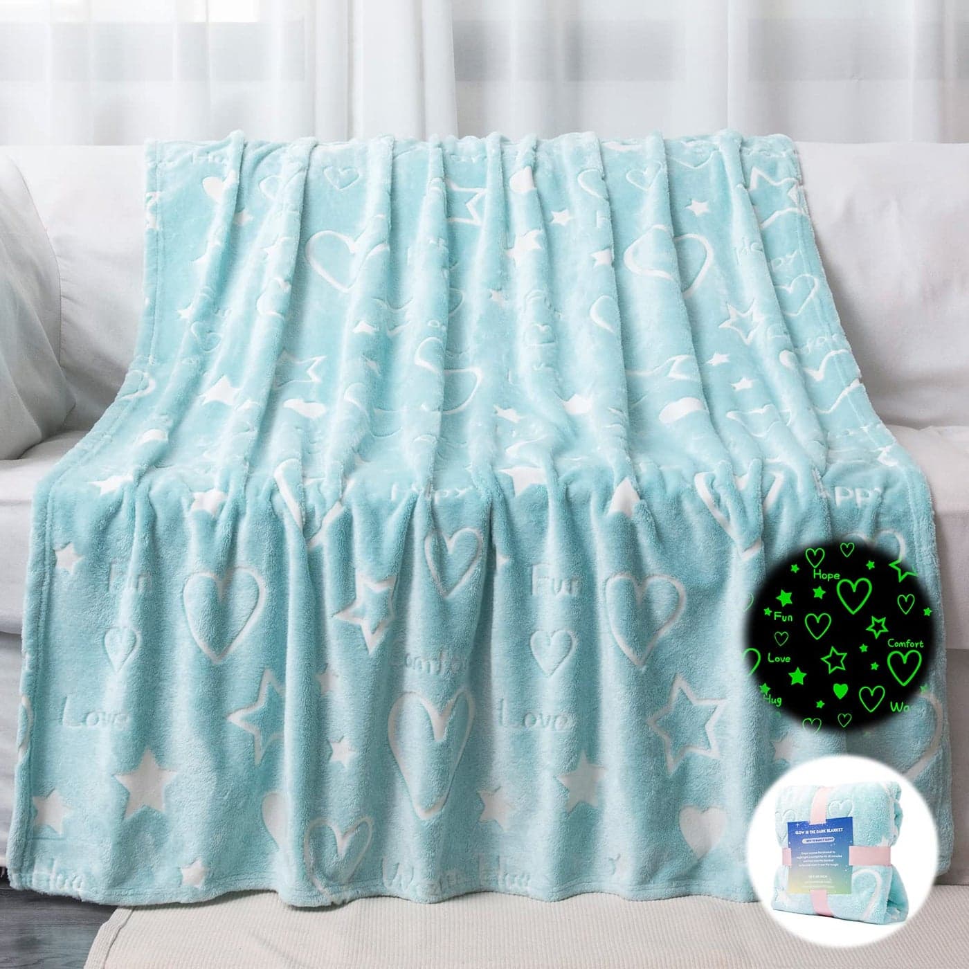 LIFEYJ Glow in The Dark Stars Heart Blanket Gifts for Girls Boys Soft Blanket 3 4 5 6 7 8 9 10 Year Old Girl Gifts IdeasToddler Girls Toys Age 68 Birthday Gifts for Wife 50x60
