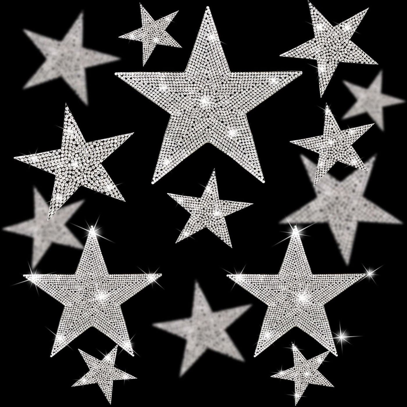32 Pcs Iron On Star Patches 5 Sizes Silver Rhinestone Adhesive Star Appliques for Clothing Jeans Repair Decoration DIY