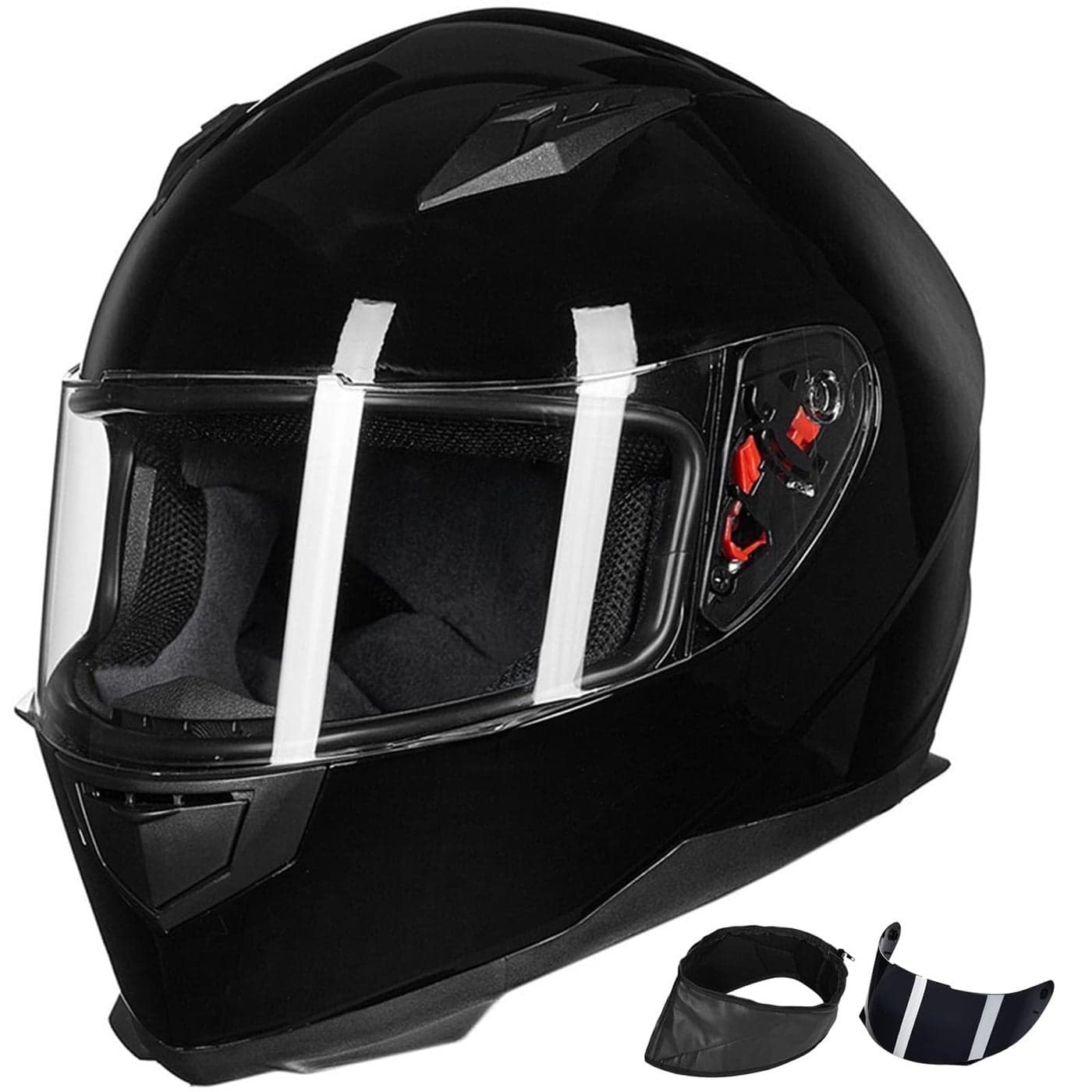 ILM Full Face Motorcycle Street Bike Helmet with Removable Winter Neck Scarf 2 Visors DOT ModelJK313 XL Gloss Black