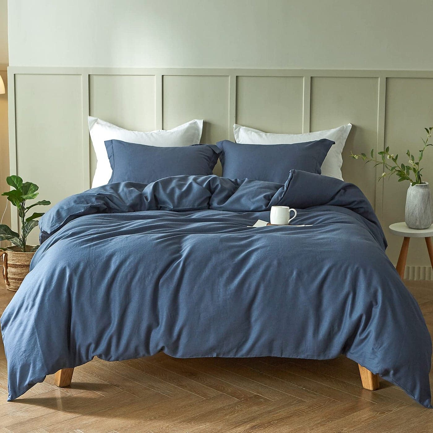 SimpleOpulence French Linen Duvet Cover Set 68 x 86 2 Pieces 1 Comforter Cover1 Pillowcase Natural Flax Cotton BlendSolid Color Breathable Farmhouse BeddingNavy Blue Twin