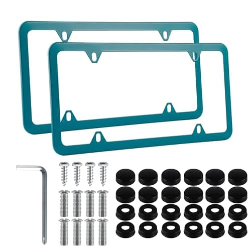 Alpmosn 2PCS Stainless Steel License Plate Frames 4 Holes Car Licence Plate Covers with Screws Washers and Caps Car Exterior Accessories License Plate Holder for US Vehicles Green