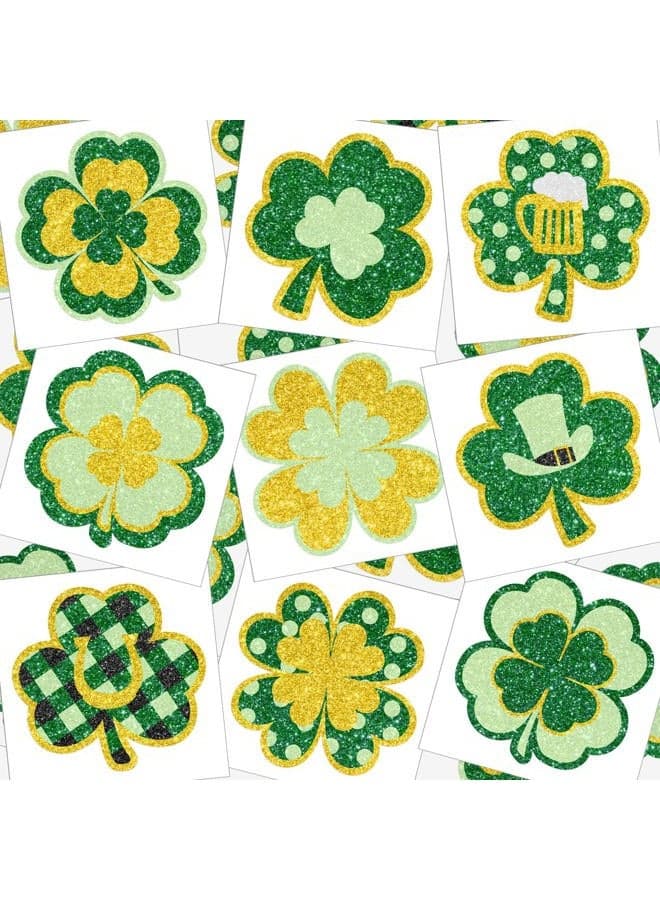 72 Pieces Glitter Shamrock Temporary Tattoos Lucky Clover Glitter Tattoo Stickers St. Patrick's Day Irish Tattoo Sticker Parade Party Favors Decorations, 9 Styles