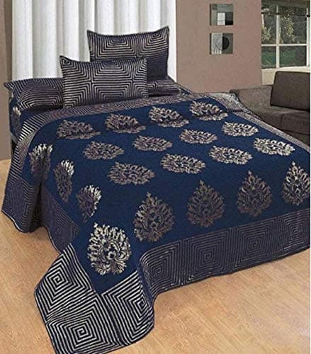 SpangleHomes Chenille 500 TC Bedsheet (Navy Blue_King)