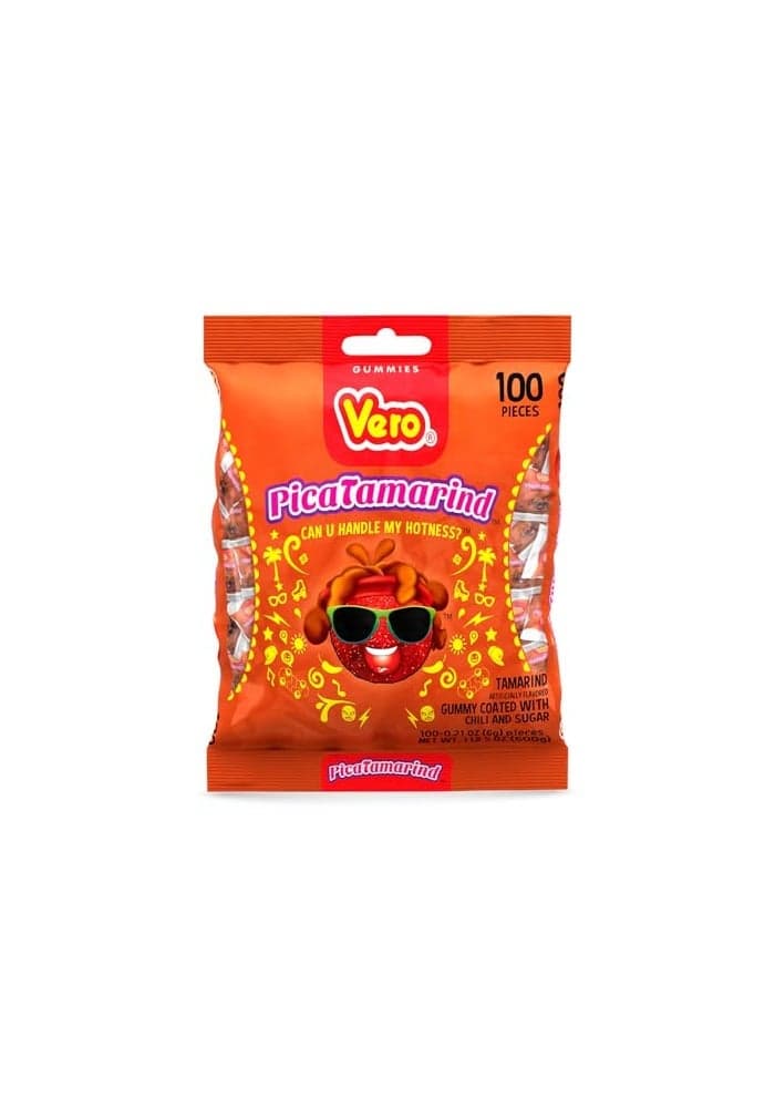 Vero PicaTamarind Tamarind Flavor Chewy Gummy Treats Coated With Chili Powder Sugar 100 Pieces 515 Oz Mexican Candy Individually Wrapped Gummies for Halloween Piatas and More