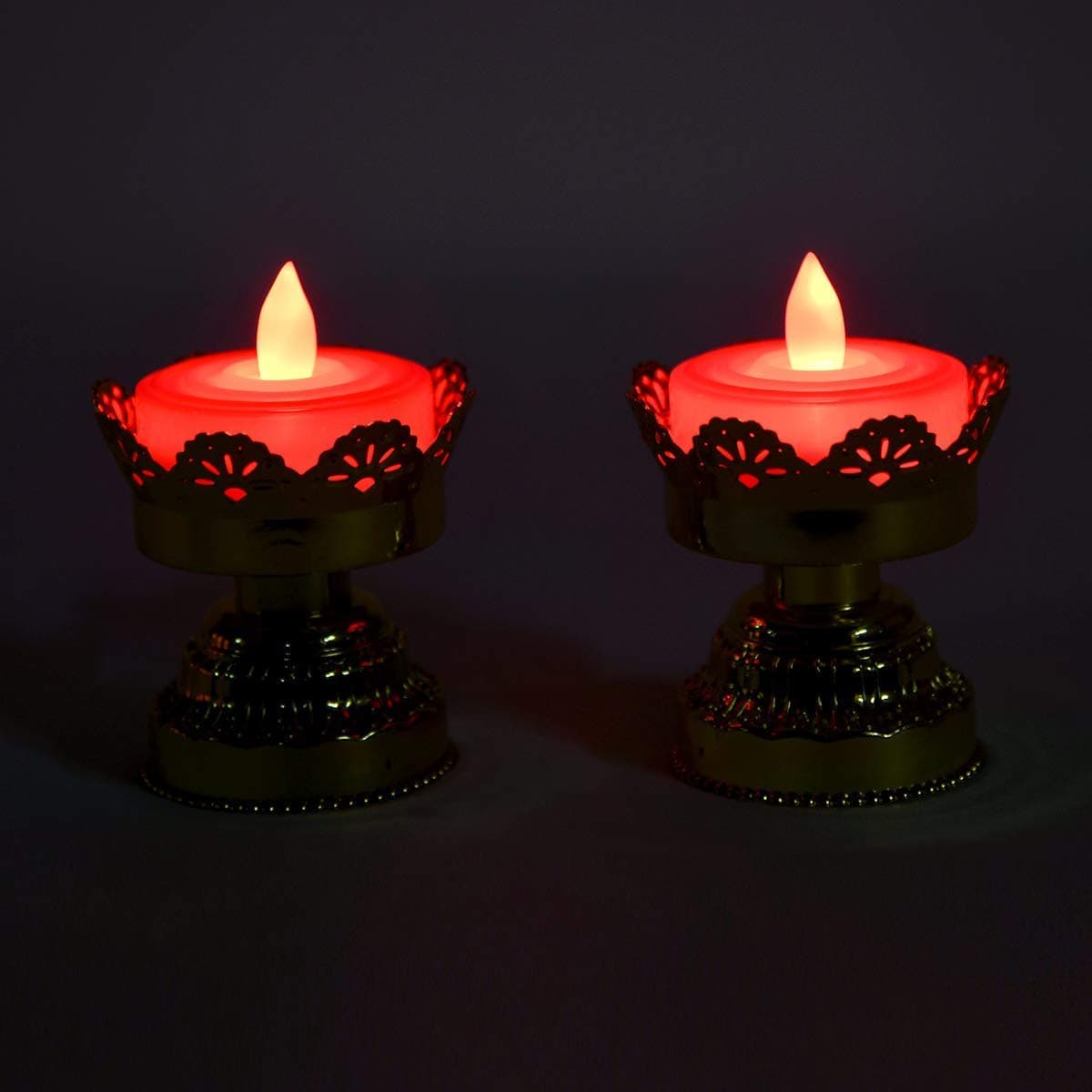COSKIRA Traditional Festival LED Plastic Flower Shape Lotus Artificial Candles Lights Diya for Home Office Plastic Puja Mandir Diwali Festival Decoration Pack of 2
