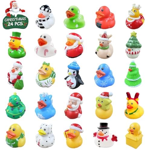 24 Pcs Christmas Rubber DucksBaby Bath Toys for KidsChristmas Party Favors SuppliesGoodie Bags Fillers Stuffers for Christmas DecorBaby ShowersBirthday GiftsChristmas