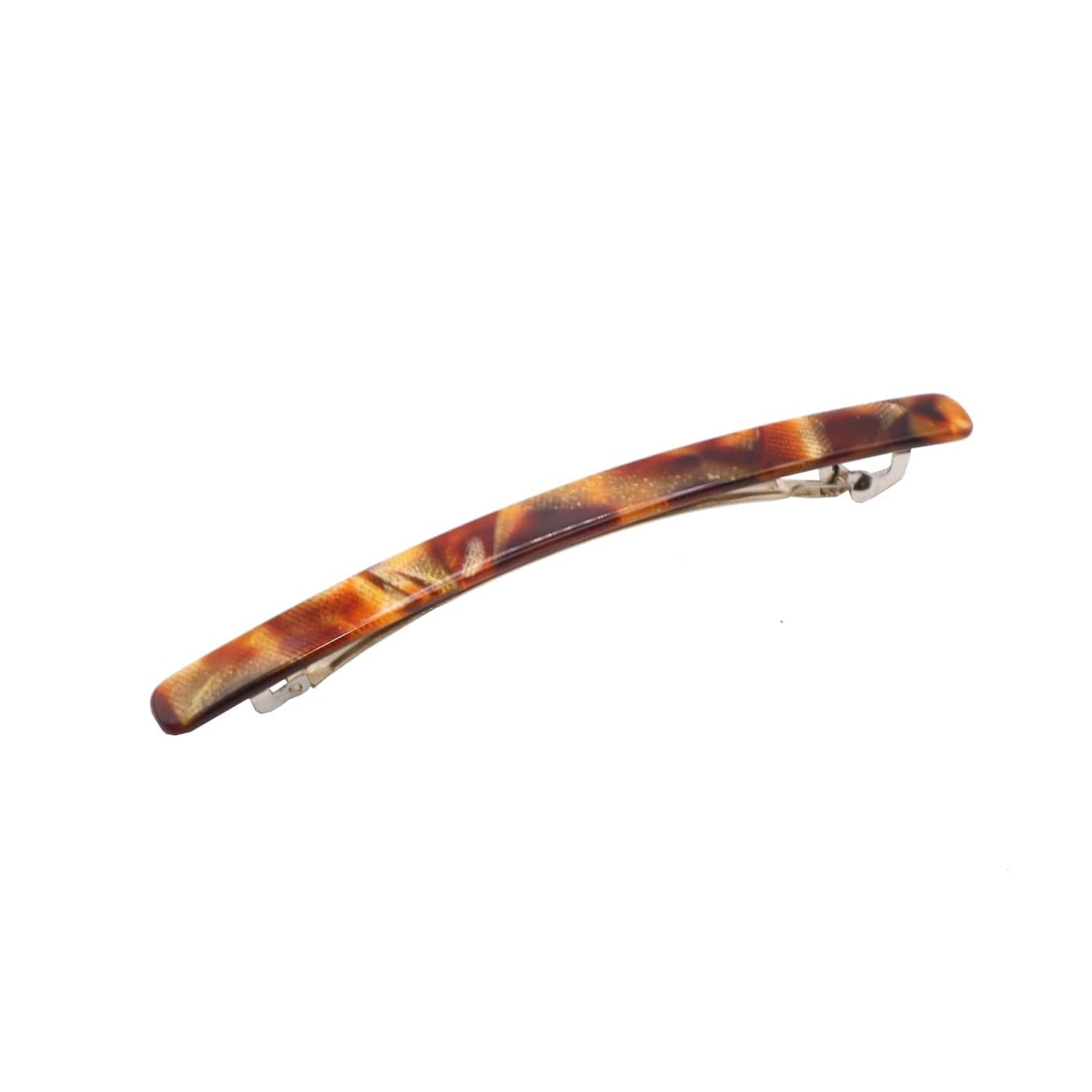 French Amie Long and Thin Caramel Large 4 Handmade Celluloid Automatic Sleek Hair Clip Barrette for Women and Girls Caramel
