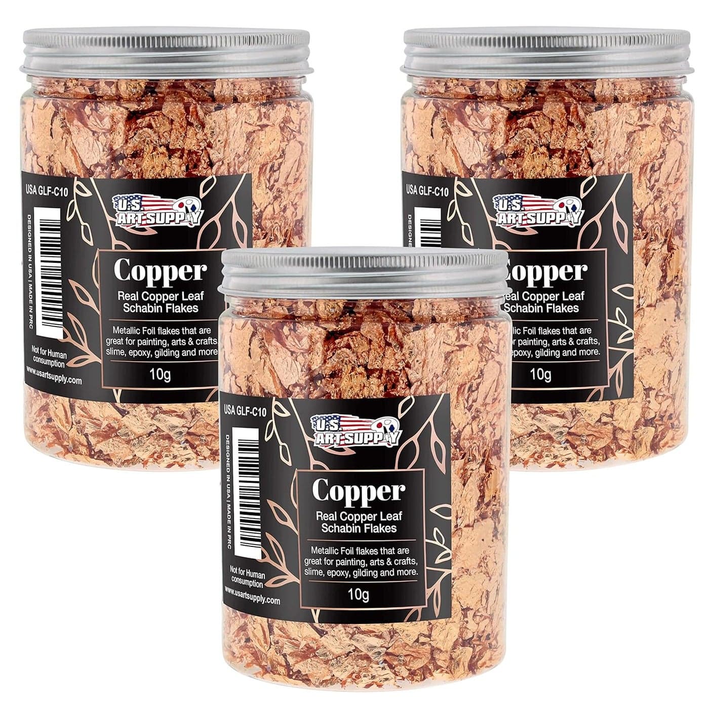 US Art Supply Metallic Foil Schabin Gilding Genuine Copper Leaf Flakes in a 10 Gram Bottle Pack of 3 Gild Picture Frames Paintings Furniture Decorate Epoxy Resin Nails Jewelry Slime