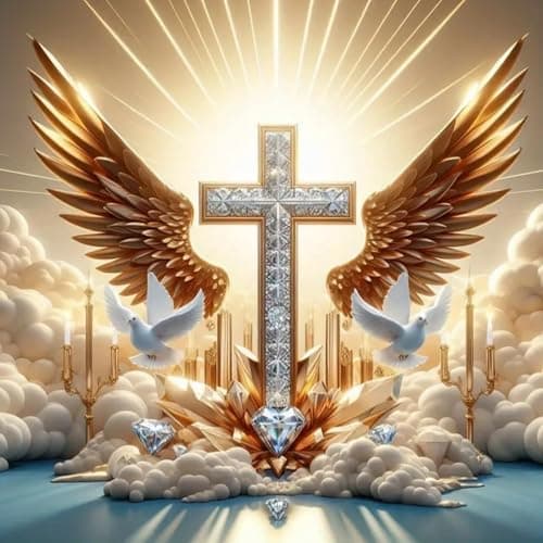 KTHOFCY 5D DIY Diamond Painting Kits for Adults Kids Angel Cross Full Drill Embroidery Cross Stitch Crystal Rhinestone Paintings Pictures Arts Wall Decor Painting Dots Kits 137X137 inch