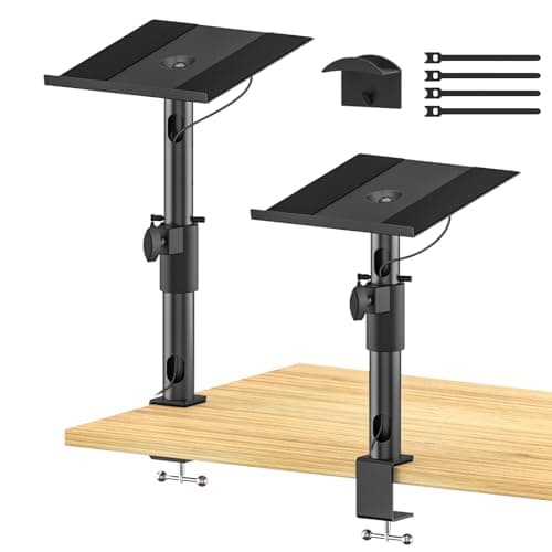 Desk Clamp Speaker Stands for Edifier, KRK, Klipsch, Polk, Yamaha Large Speakers with Cable Management, Heigh & Angle Adjustable Studio Monitor Stands for PreSonus, JBL Nano K Wr Headphone Holder