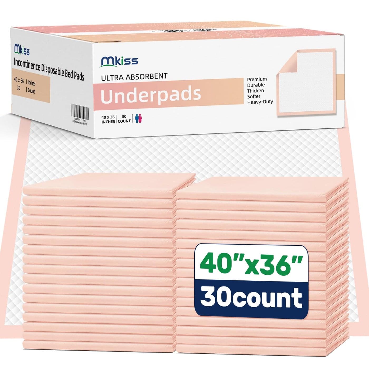 MKISS Extra Large Bed Pads 40 x 3630 Count Disposable Super Absorbent Heavy Duty Incontinence Underpads Thicken Chucks Pads for Adults Children Babies Elderly and Pets