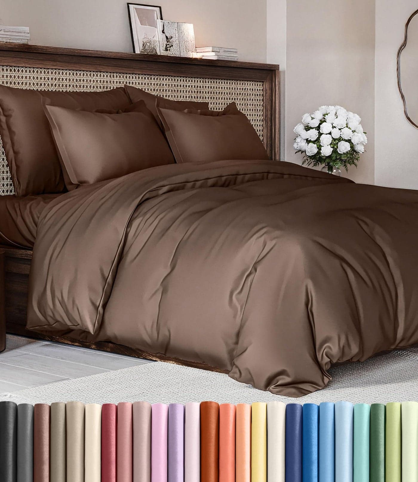 Duvet Cover King Size Set - Extra Soft King Duvet Cover 104" x 90" with 2 Pillow Shams - Hotel Luxury, Easy Care and Fade Free w/ Zipper Closures & Ties - All Season, Comfy, Cozy & Breathable (Brown)