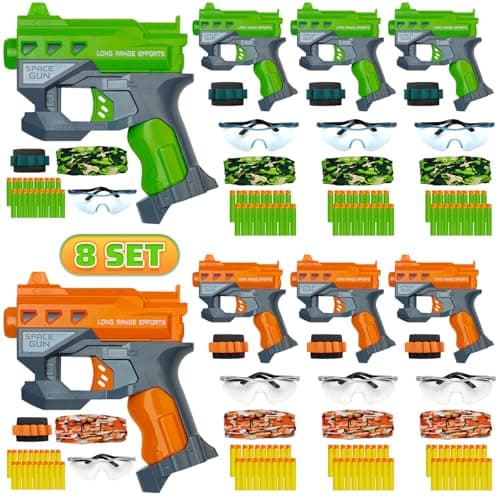 8 Pack Blaster Guns Boys Toys Gun Party Favors Toy Birthday Party Supplies for 3456789 Years Kids Gifts with Foam Darts Mask Glasses