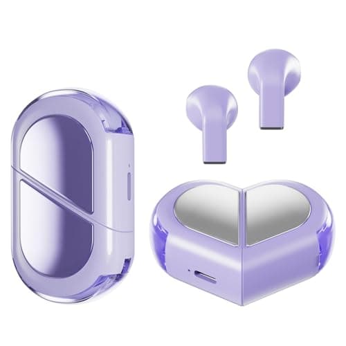 Ttbesmi Purple Heart Wireless Earbuds for Girls Kids, Cute Mini Tiny Small Invisible Earbuds Wireless Bluetooth for Small Ears Canals Women Rose Gold Kawai Blue Tooth Ear Buds for iPhone Android