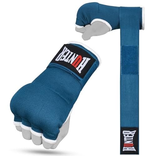 HUNTER Gel Padded Inner Gloves with Hand Wraps for Boxing, Quick Elastic Training Wraps for Men & Women, Muay Thai MMA Kickboxing Martial Arts Knuckle Wrist Protector (Pair) (Sea Green, S/M)