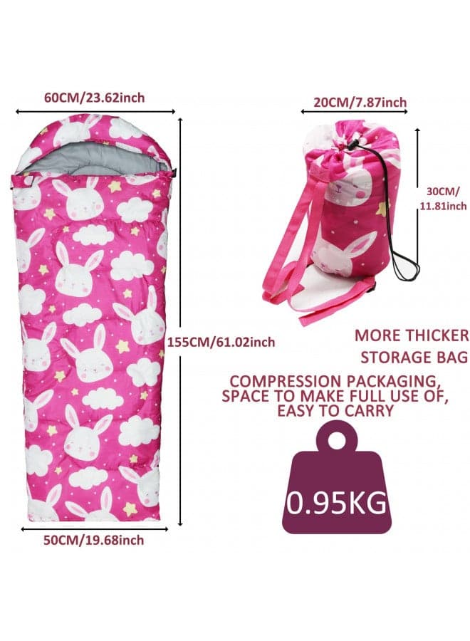 Kids Sleeping Bags - Camping Sleeping Bags with Carry Bag - Compact Sleeping Bag for Hiking, Backpacking 3 Season Warm & Cool Weather, Lightweight Waterproof Outdoor Travel for Boys Girls (Pink)