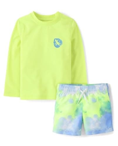 The Childrens PlaceBaby Boysand Toddler Long Sleeve Rashguard and Swim Trunks 2 Piece SetTie Dye Gecko18 Months24 Months
