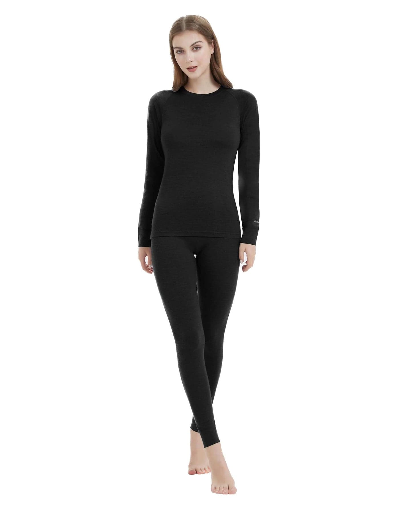 Iguana Womens 100 Merino Wool Base Layer Sets for Ski Lightweight Thermal Underwear Black Small