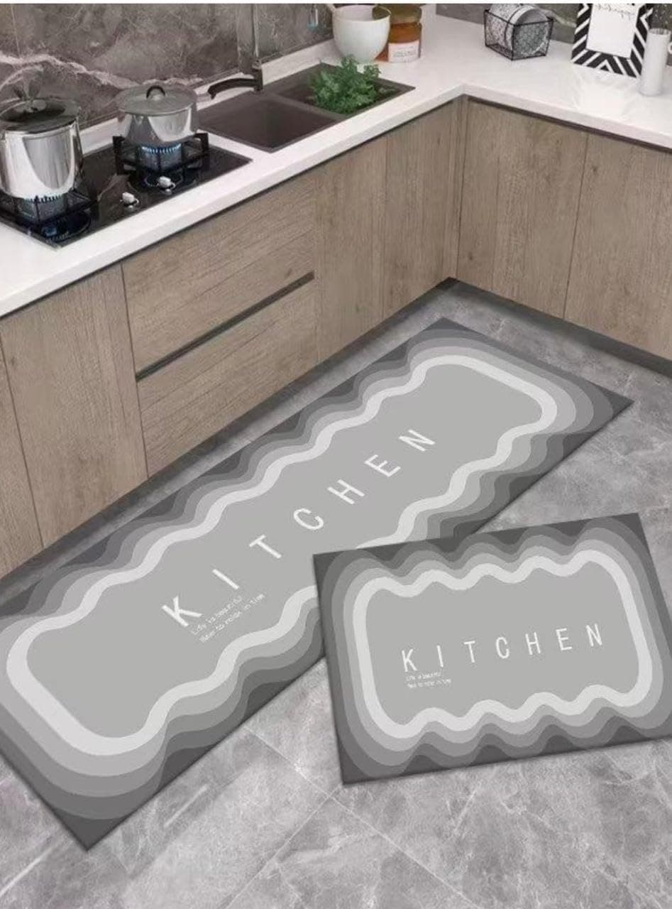 HomeCloud Rubber Rectangular Kitchen Mats for Floor Set of 2 Pcs | Non-Skid, Soft Absorbent Rugs for Kitchen, Laundry, and Hallway | 120x40cm, 40x60cm| 4mm Thickness (Grey_4_Circle)