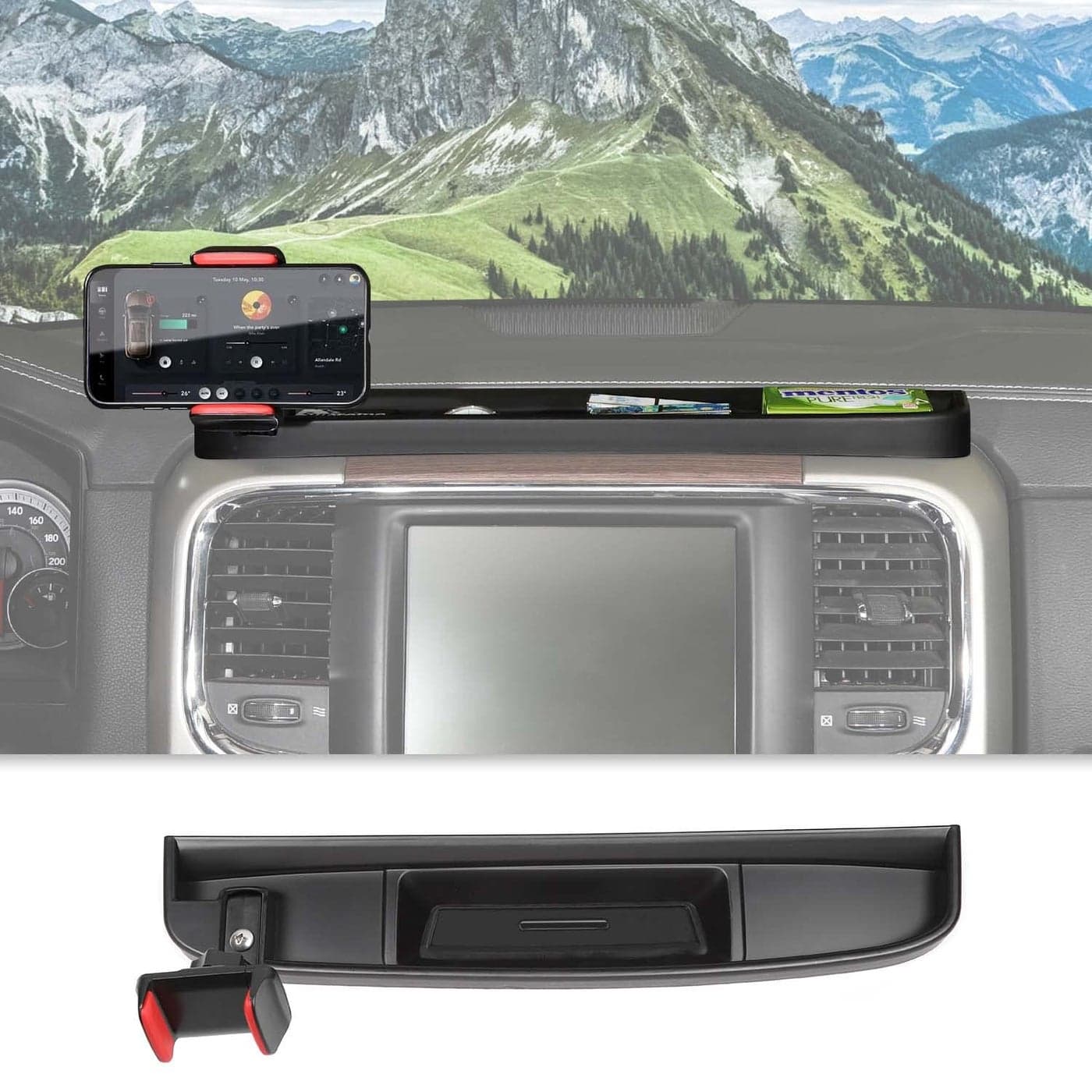 RTTCZ Dash Mount Holder Cell Phone Holder with Storage Box Kit Bracket Center Console Interior Accessories for Dodge RAM 20122017