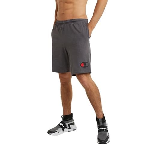 Champion Men's Graphic Jersey Short, granite Heather, Small