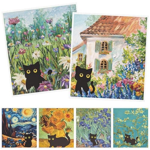 Deorfuy Swedish Dishcloths for Kitchen, 6PCS Black Cat Cellulose Sponge Reusable Paper Towels Washable, Absorbent Fast Drying Swedish Dish Cloth for Home Cleaning