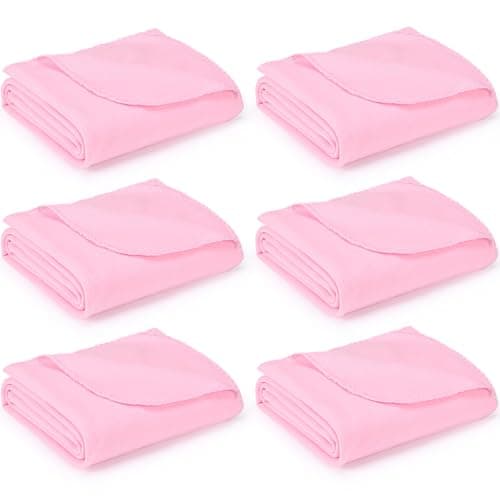 6 Pack Light Pink Fleece Sleepover Blankets Bulk, 59" x 48" Soft Lightweight Throw Blankets for Couch, Spa, Slumber Party, Movie & Bachelorette Party