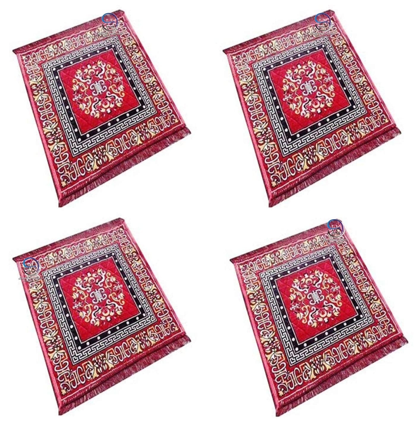 LushHavenDecor Velvet Pooja Aasan Mat (Red, 2 X 2 Ft or 24 x 24-Inch) Set of 4 Pieces, Maroon