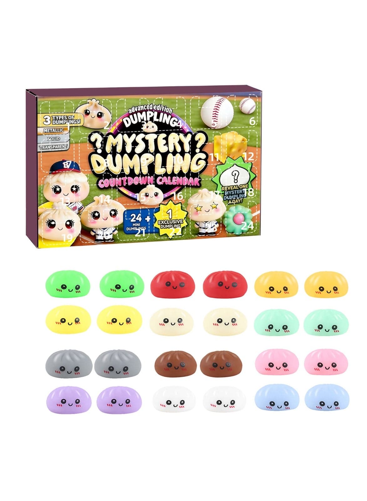 24-Day Countdown Blind Box Gift Set with Squeezable Buns - Stress-Relieving Slow-Rebound Realistic Bun Set - Children's Surprise Holiday Countdown Calendar Toy