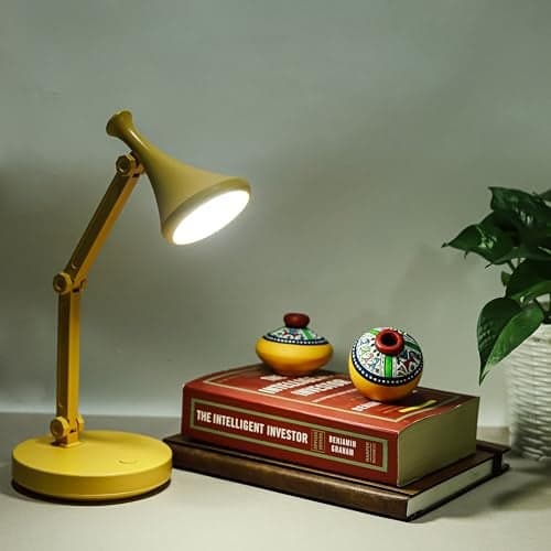 Lexton Rechargeable Study Table Lamp | Adjustable/Foldable Arm, Portable | 2 Level Brightness Mode, Unique Design with Recharging Cord | for Reading/Writing, Bed Side Lamp (Pack of 1, Mustard Yellow)