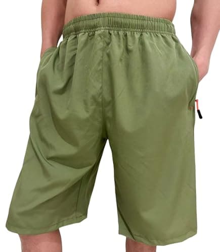 AICOC Men's Shorts Athletic Running Workout Swim Trunks with Ziper Pockets Quick Dry Lightweight Army Green
