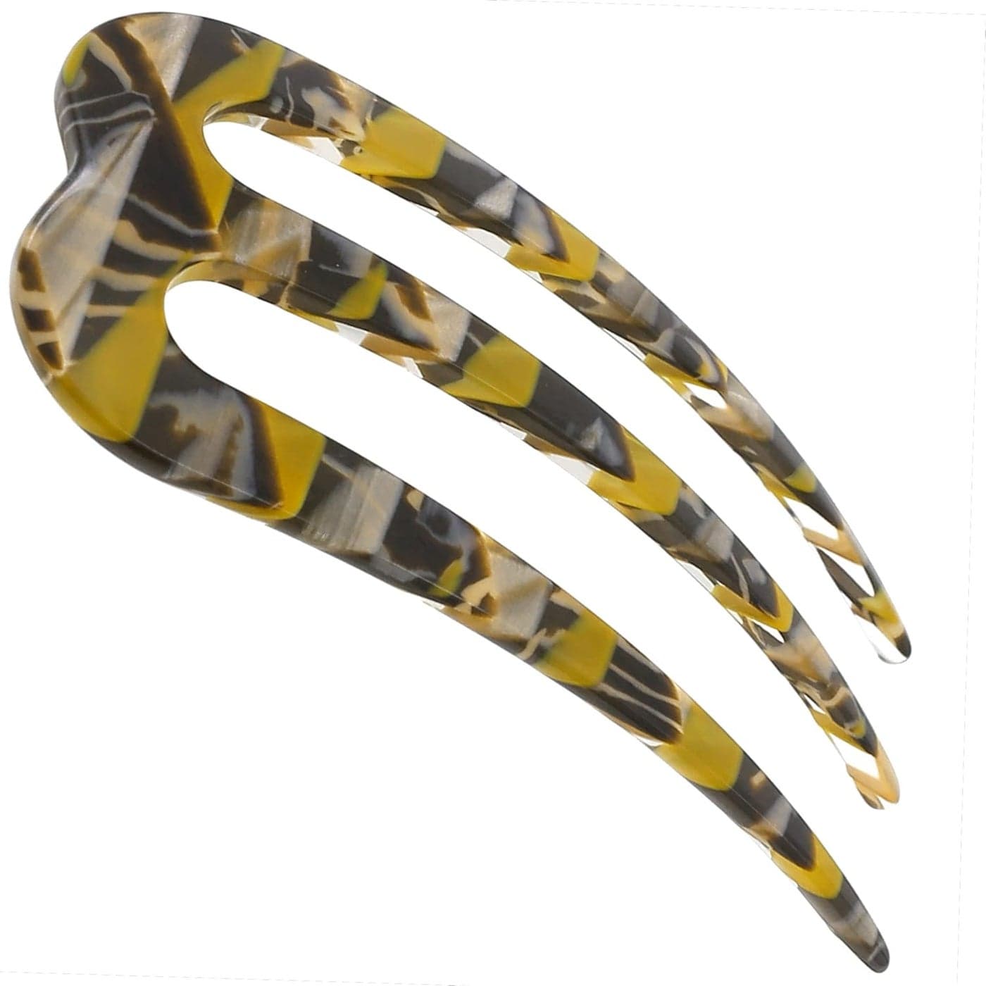 Camila Paris CP3167 French Twist Stick Clip Pins Mustard Wavy Hair Pin 3Prong Hair Fork for Girls Spiral Updo Chignon Bun Holder Flexible Styling Hair Accessories for Women Handmade in France