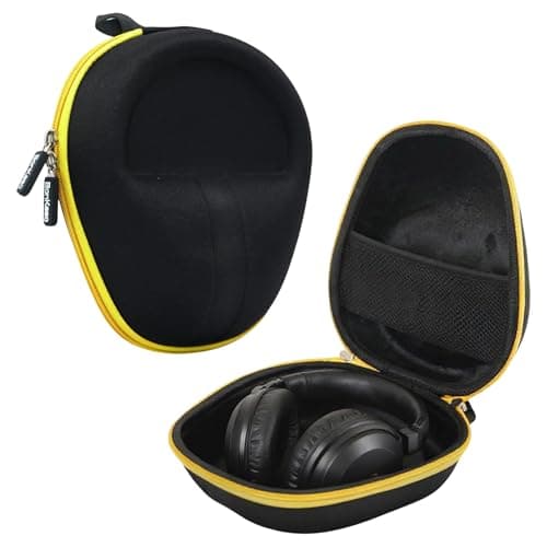 BonKaso Headphone Carrying Case – Hard Shell Vinyl Protective Case Compatible with Boat Rockerz 550, Sony WH-CH510/CH710N, HyperX Cloud | Portable Earpads Storage Pouch – Black & Yellow, 1 Count