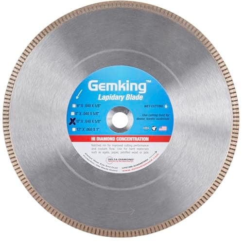 Delta Diamond Gemking Lapidary Saw Blade, 10-inch, Ultra-Thin Notched Rim for Gemstones, Agate, Geodes (10" X .040 X 5/8" Arbor)