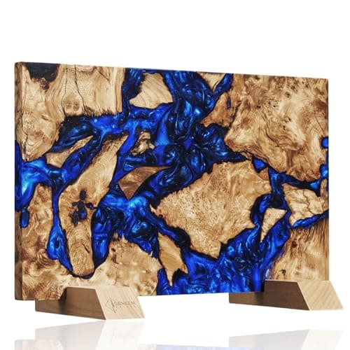 SENKEN Dark Tsunami Extra Large Magnetic Knife Block Holds Up to 16 Knives Knife Block without Knives Beautiful Dark Blue Resin Burl Wood Blend Knife Holder Dark Tsunami Blue Resin Blend