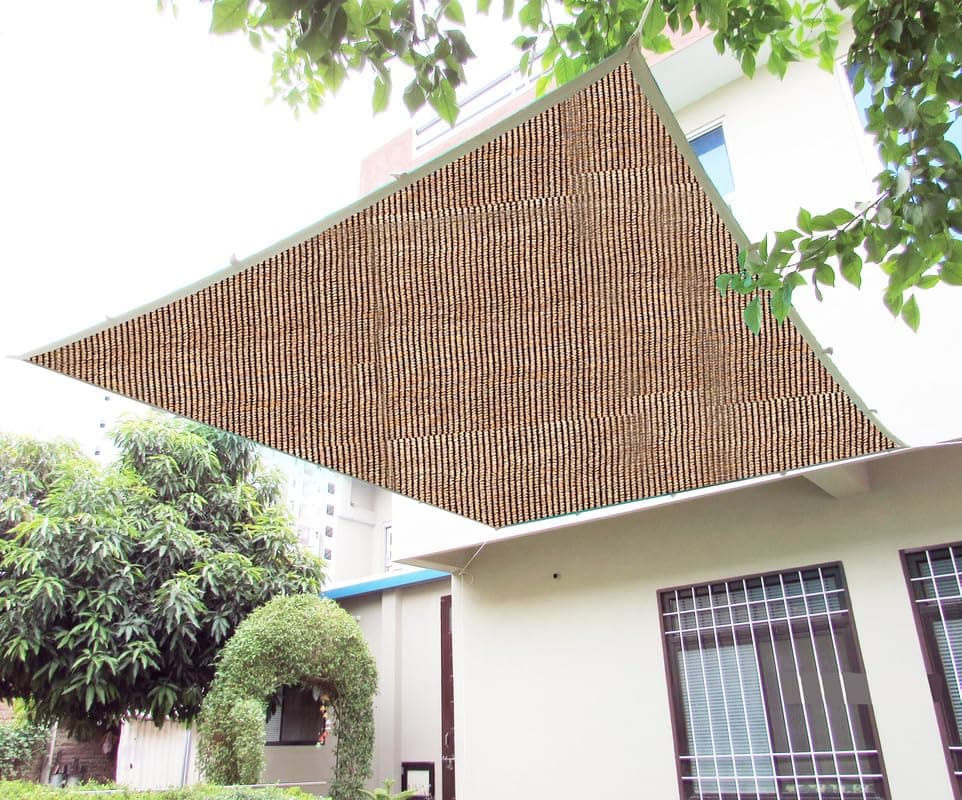 FREDDO HDPE Fabric Cotton Webbing Sun Shade Sails 90 Protection from Sun UV Rays Ideal for Car Parking Outdoor Garden Balcony Patio Beige Black Color 12 ft x 18 ft Pack of 1 Piece