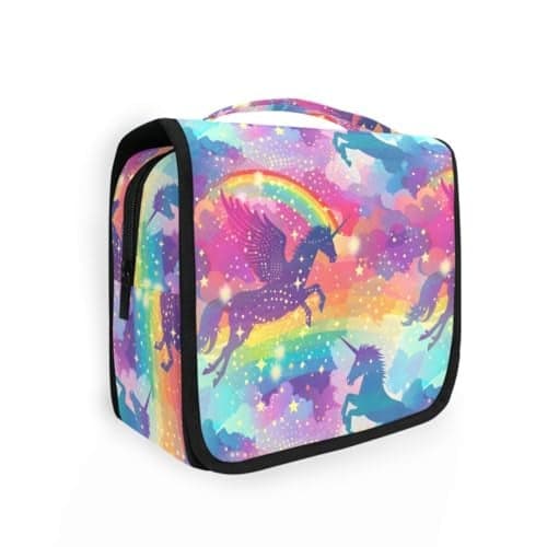 senya Hanging Travel Toiletry Bag Cute Kit Makeup Case Cosmetics Organizer for Men Women Rainbow Winged Unicorn