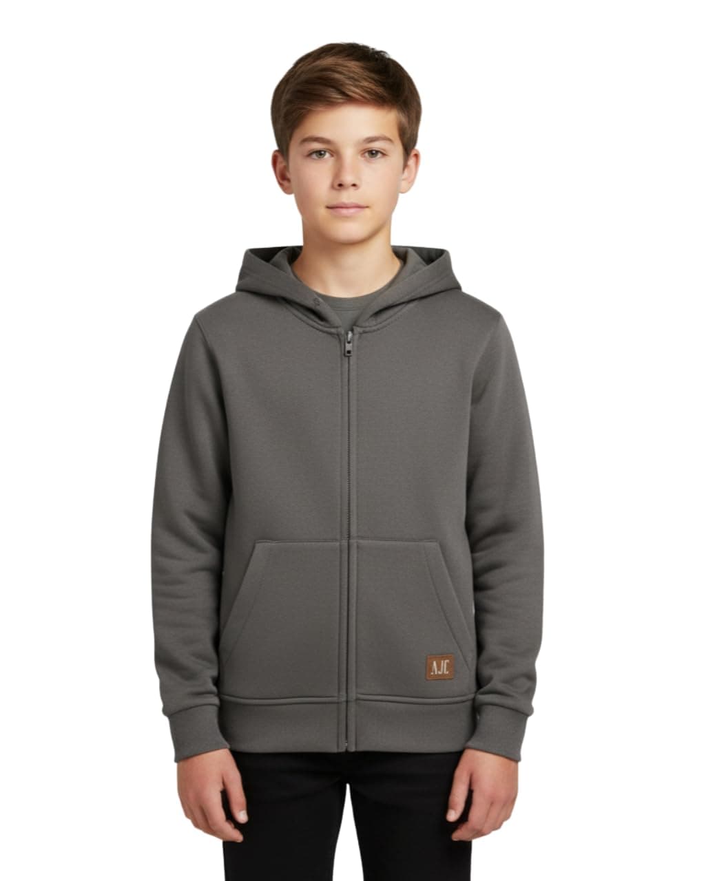 Alan Jones Clothing Boys Regular Fit Zipper Hooded Sweatshirt | Kangaroo Pocket & Drawstring Hood | Ages 5-16 Years (Anthracite Grey_11-12 Years)