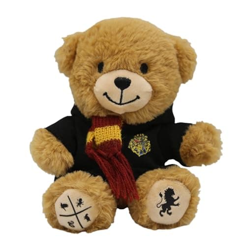 Harry Potter Gryffindor Bear Plush Toy Hogwarts Mini Teddy with Robe Scarf Collectible Stuffed Animal with Silkscreen Paw Prints House Mascot Wizarding World Gift for Kids Fans
