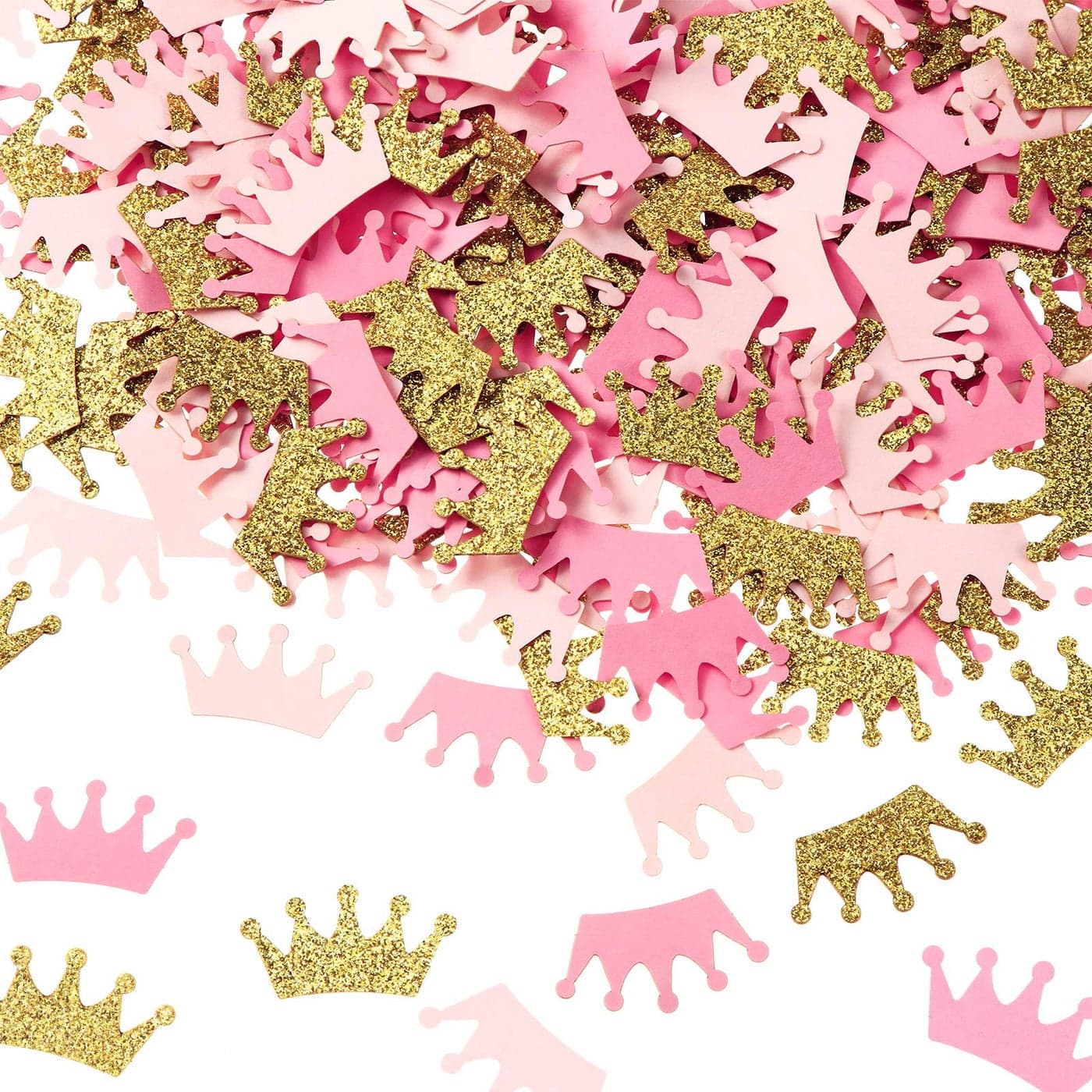 300 Pieces Crown Confetti Glittery Prince King Crown Confetti Baby Shower Crown Confetti for Baby Girl Birthday Party Decorations (Pink Gold, Pink Tone)