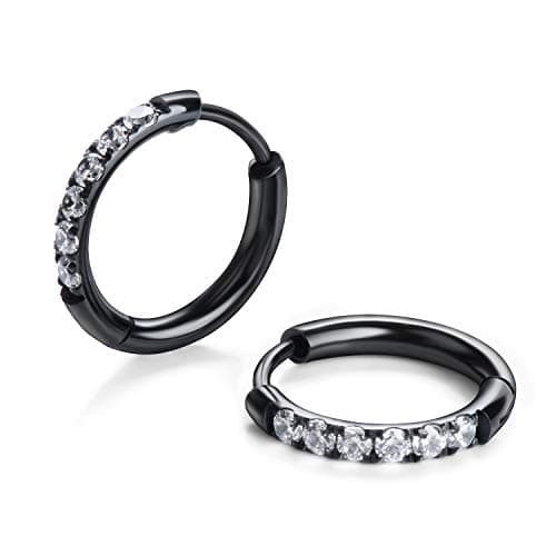 Black Hoop Earrings, 18G Stainless Steel Cartilage Earring Endless Hoop Earring for Women Men CZ Huggie Hoop Earring for Helix Tragus Snug Daith Rook Piercing Hypoallergenic Sleeper Earring