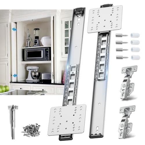 Sliding Hidden Door Track, Pocket Door Hardware, Smooth Gliding Pocket Door Slides with Hinges for Cabinet and Recessed Doors (18IN, Set, 1)