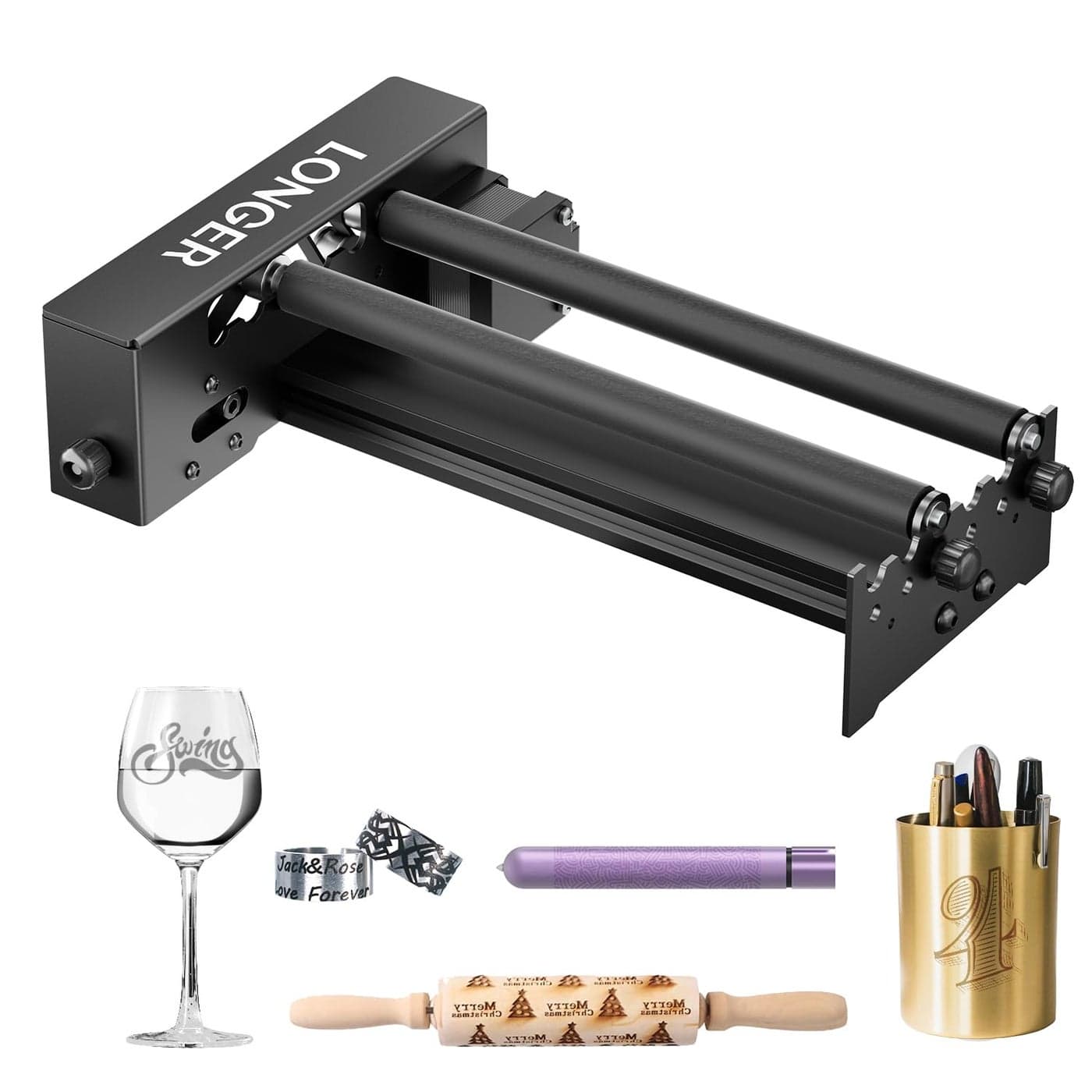 Longer Laser Engraver Rotary Roller Yaxis Rotary Roller 360 Rotation for Laser Engraver Engraving Cylindrical Objects Tumblers Cans Cups Bottles Adjustable 6200mm Diameters