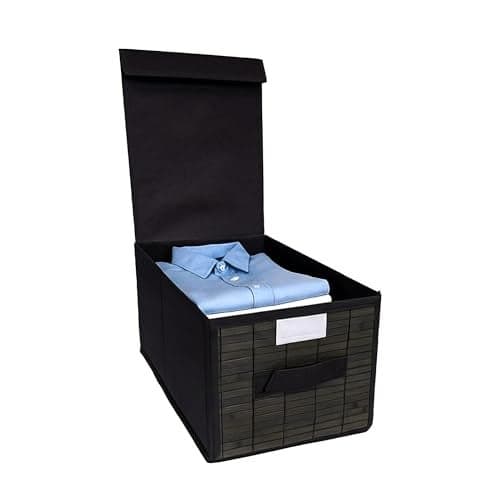 Prime Pick Smart Fold Storage Box Foldable Clothes Organizer Bamboo Front Lid Covered Breathable Washable Fabric Wardrobe Drawer Closet Home Storage Bin Easy Carry Handles Grey Pack of 1