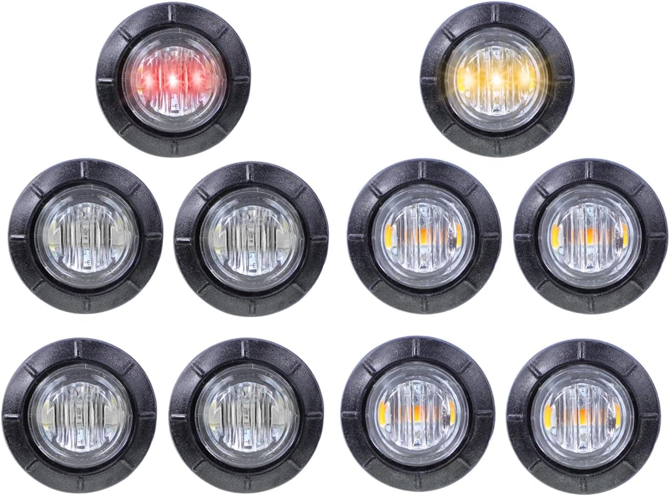 Ledvillage 10 Pcs TMH 3/4" Inch Surface Mount LED Clearance Markers - 5 Amber & 5 Red