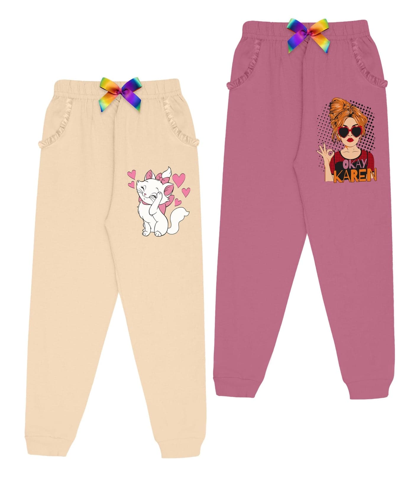 KYDA KIDS® Cotton Printed Regular Fit Track Pants for Girls (Pack of 2)
