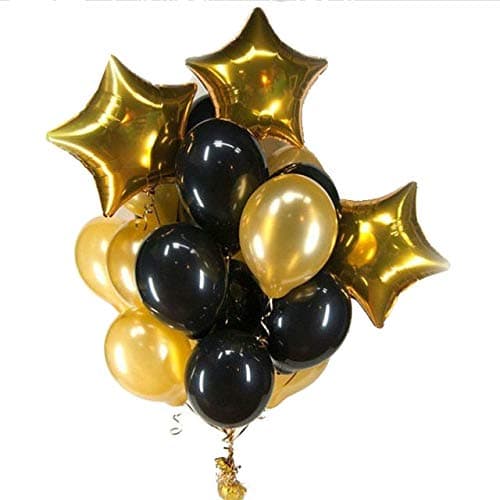 GRAND SHOP 50692 Balloons Bouquet for Birthday/Anniversary/Kitty Party/Bachelorette Party Decoration - Black and Gold (Pack of 10 pcs)